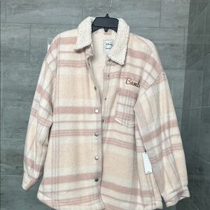 BRAND NEW DISNEY Women's Cream and Pink Plaid Jacket BAMBI on the back